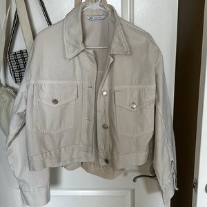 Cream cropped denim jacket